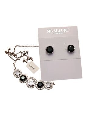 Gorgeous Black and Silver Crystal Statement Necklace with Matching Stud Earrings